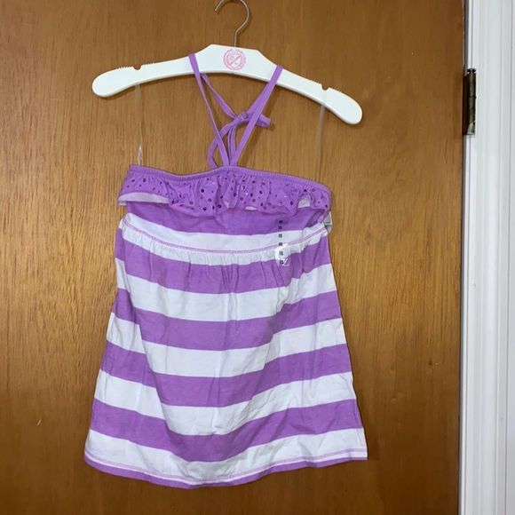 •JUSTICE•NWT purple/white sequin Ruffle striped halter style tank top in size 12 - Picture 2 of 5